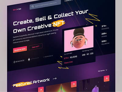 NFT Website Design art bitcoin crypto crypto art cryptoart cryptocurrency ethereum marketplace nft nft home page nft web design nft website nfts rarible token web design website