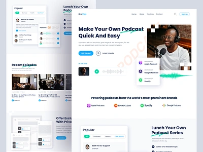 Podcast Platform - Landing Page audio comedy minimal mycrophone play player podcast podcast landing page podcast website podcaster podcasting podcasts radio ui design website design