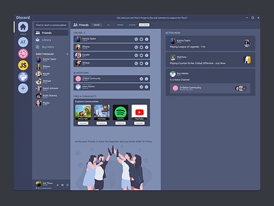 Discord Redesign by Avi Thour blue branding design desktop app desktop application desktop design discord figma redesign user interface