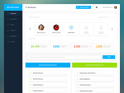 GetFollowed Dashboard admin app application dashboard flat design ui ux web design website