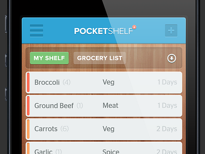 PocketShelf Main View app clean flat food fun icons interface ios iphone ui