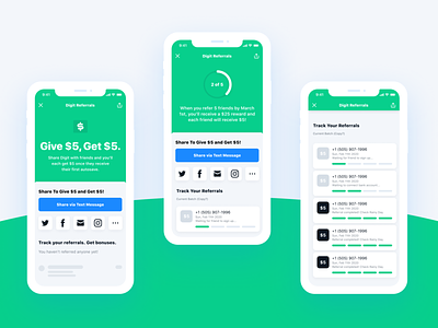 Digit Referral Tracker analytics app application clean finance fintech green growth ios iphone minimal mobile money product design progess type typography ui ux ux ui