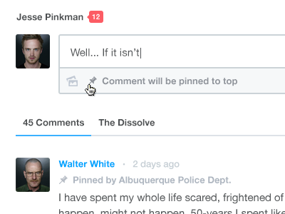 Disqus Pinned Comments albuquerque app breaking bad clean comments icon minimal pin thread ui ux web