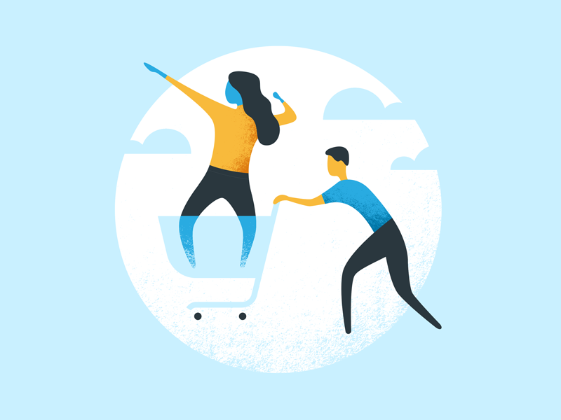 How I Shop fun humans people design brand shapes clean retro illustration cart shopping