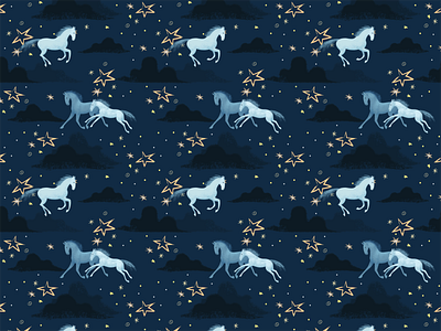 Horses art artwork design horses illustration inspiration night pattern pattern design postcard design textile print
