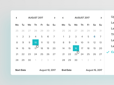 Calendar widget UI for web color design flat graphic interface ios sketch ui ux web