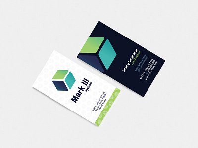Mark III Business Cards blue branding business card geometric green identity logo pattern print teal tech vertical