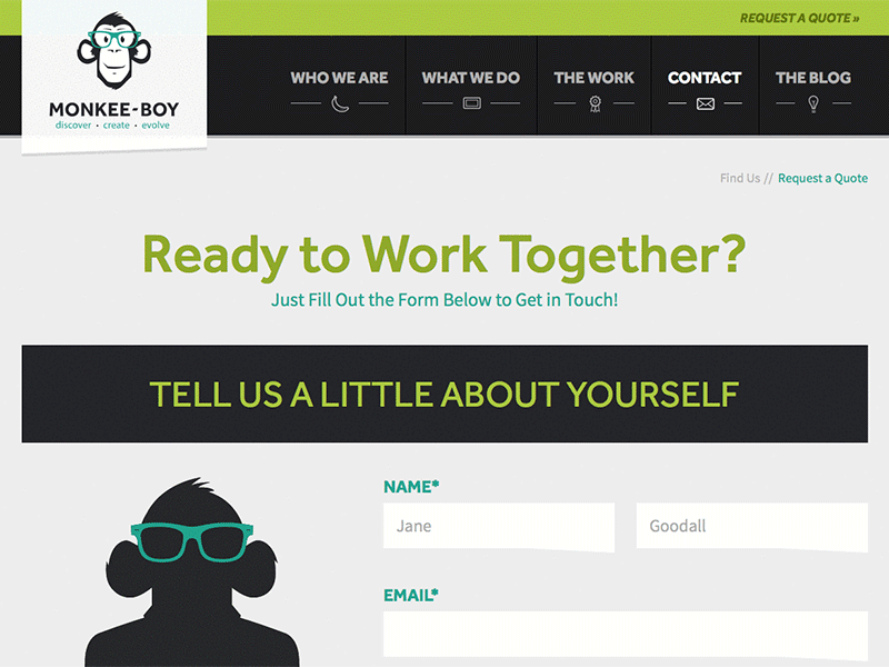 Monkee-Boy Form animation form gif illustration interaction monkey progress ui ux web design website