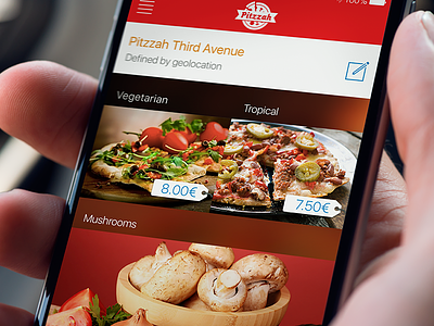 Pitzzah App closeup app deliver ecommerce hand holding ios iphone merchant pizza