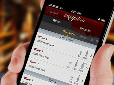 Easyvino Wine List app design easyvino hand hand holding holding ios iphone list wine