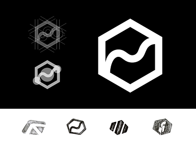 Magently process cube hexagon logo logo design m magently mark road symbol