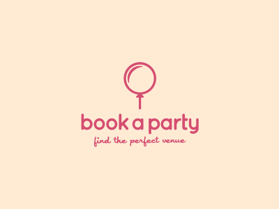 Book a party baloon logo magnifier mark party search symbol venues