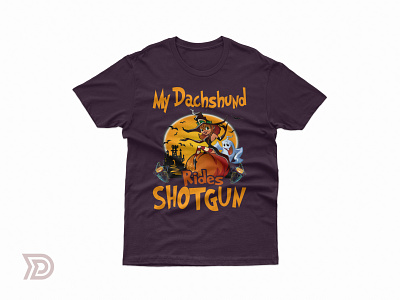 My Dachshund Rides Shotgun Halloween t-shirt design