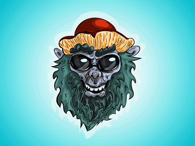 Yeti in a mushroom hat beard design digital hat head illustration illustrator logo monster mushroom print smile sticker sunglasses vector yeti
