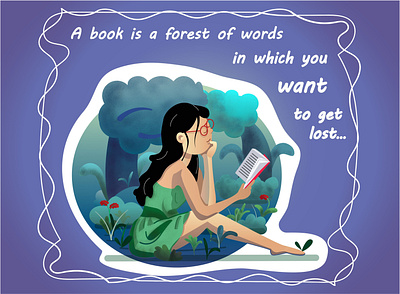 girl with book book design flat forest girl illustration postcard vector