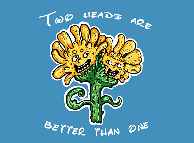 2 heads... cartoon comic design flowers head illustration illustrator joke print proverb smile sticker vector