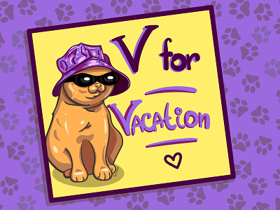 V for vacation animal card cat catlovers design digital hat illustration illustrator logo postcard print smile sticker stickers summer sun sunglasses vacation vector