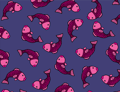 Pink fish pattern aquatic blue color fish fresh purple marine ocean pink random pattern safe scales sea swimming under the sea washable water