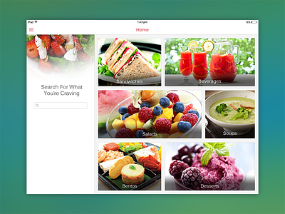 Food Menu iPad Design blur clean food home ios9 ipad light list menu search ui ux