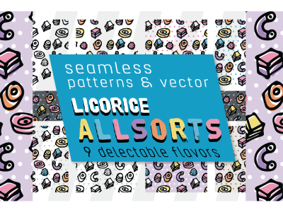 Licorice Allsorts Hand Drawn Patterns & Vector for AI adobe illustrator ai candies candy candy illustration continuous pattern fish illustrator illustrator swatches pattern fill pattern swatches patterns