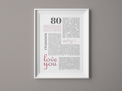 80 Reasons Why I Love You decoration design illustration poster poster design printable typography vector wall art