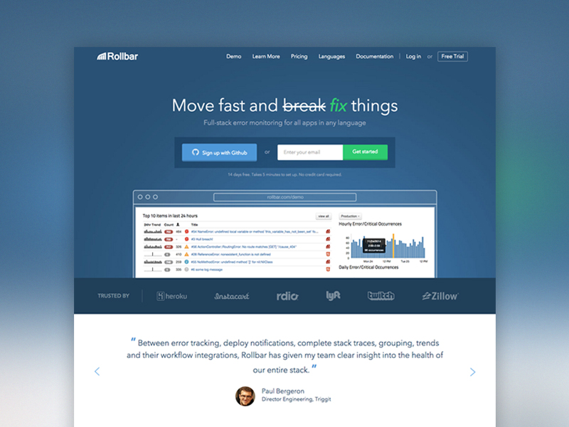 Rollbar Landing Page