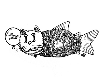 Catfish sketch artline cat character fish illustration outline sketch typography