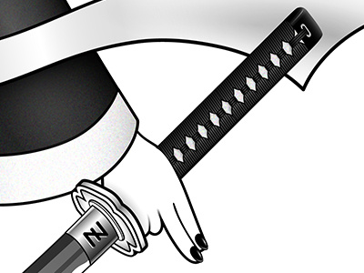 Bounty hunters (close-up) black and white digital illustration hilt katana kimono tsuka zilch