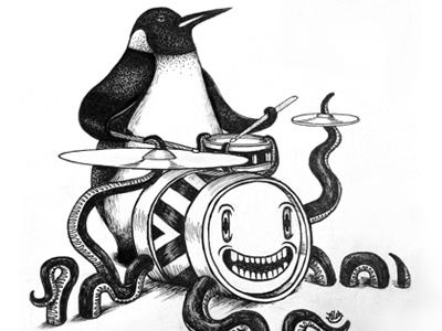 Penguin drummer drummer drums drumset illustration ink monster penguin pointilism zilch