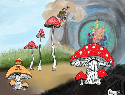 Mushroom Trip california design fairies fantasy gnome illustration illustration art mushrooms psylo