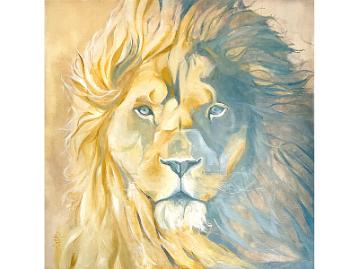 Judah acrylic painting blue and yellow christian art christian painting lion of judah lion painting oil painting painting