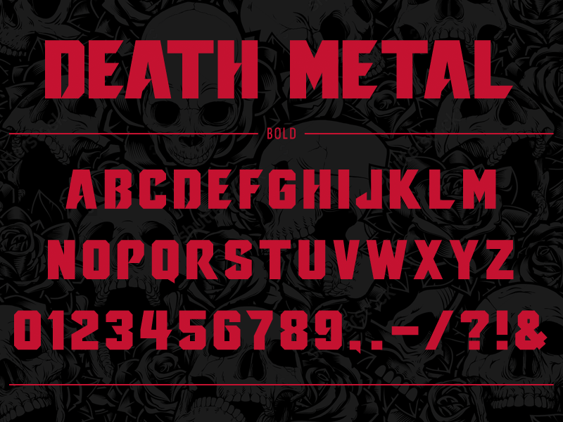 Death Metal black bold font medium metal red sharp sports thin type typography