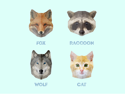 Animals animal poly cat fox logo low poly polygons raccoon wolf