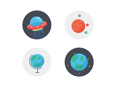Space alien earth fantasy flat icons illustration space travel