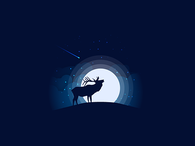 Night Elk animal silhouette illustration landscape