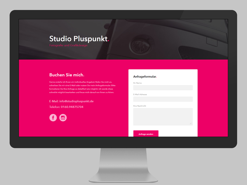 Studio Pluspunkt Website typography type avenir branding magenta photographer photography minimalistic clean onepage singlepage background