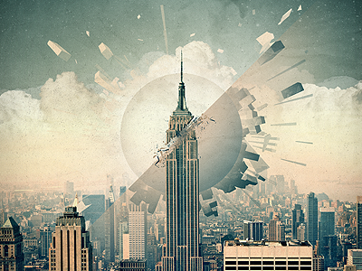 Not the End city destruction empire state new york poster space texture vintage