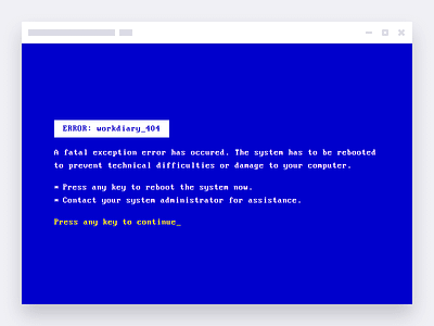 workdiary.de 404 Error 404 bitmap bluescreen cmd command error glitch kernel mono pixel terminal web
