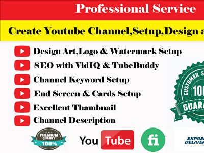 I will create proper YouTube channel with logo,banner, intro,SEO 3d animation branding graphic design logo setup channel ui youtube create youtube seo