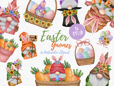 Easter Gnomes watercolor clipart bunny easter bunny gnome carrot clipart cute gnome design digital download easter easter clipart easter watercolor gnome gnome easter gnomes illustration watercolor watercolor clipart