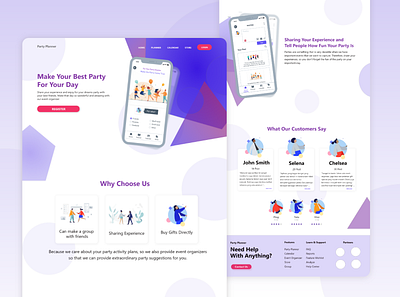 Party Planner apps landing page design uidesign ux web design