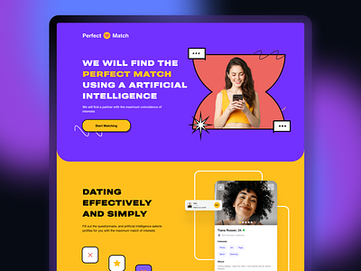 Dating app Lending page app daily ui dating app design gradient graphic design illustr illustration match mobile ui ux web