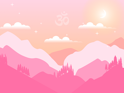 Yoga in Mountains graphic design illustration mountains purple sunrise ui yoga