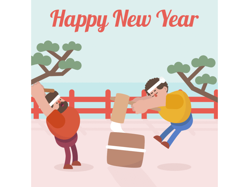 Mochitsuki Bros. animation character craftsman hammer happy new year illustration japan japanese food mochi mochi pounding mochitsuki motion design motion graphics nara new year rice cake