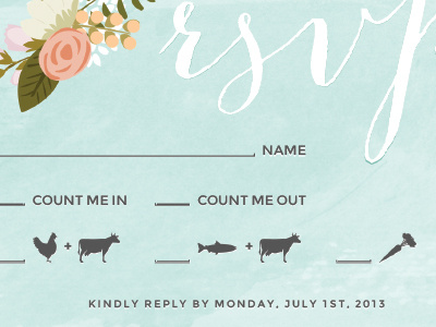 Wedding RSVP Card blue blush bombshell pro floral mint montserrat peach print watercolor wedding