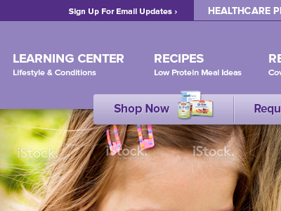 Purple header, Shop Now button header health medical navigation proxima nova
