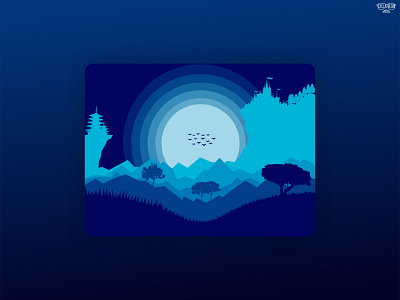 Night caslte art blues castle exclgrldn flat design illustraion sky vector