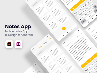 Android Mobile Notes App Ui animation branding design flat icon illustration minimal ui ux vector web website