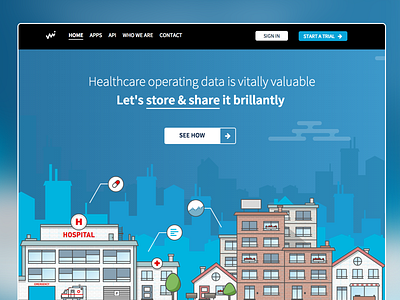 Healthcare website homepage flat healthcare illustration medical web app web design website