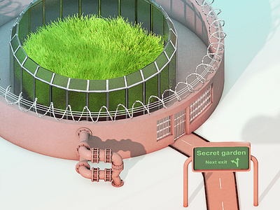 Secret garden 3d cartoon design garden grass illustration isometric modeling